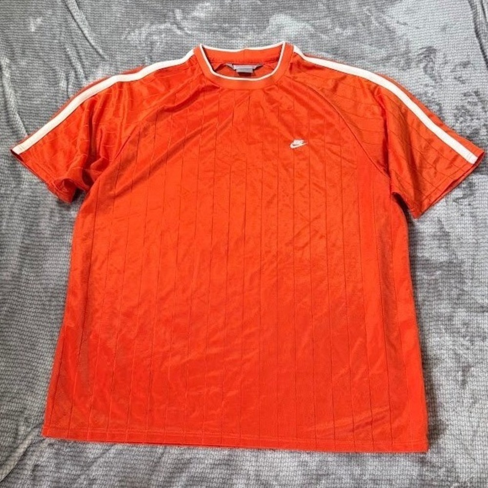 Vintage Nike Mens Orange Tonal Stripe Athletic Tee Short‎ Sleeve Swoosh Logo XL